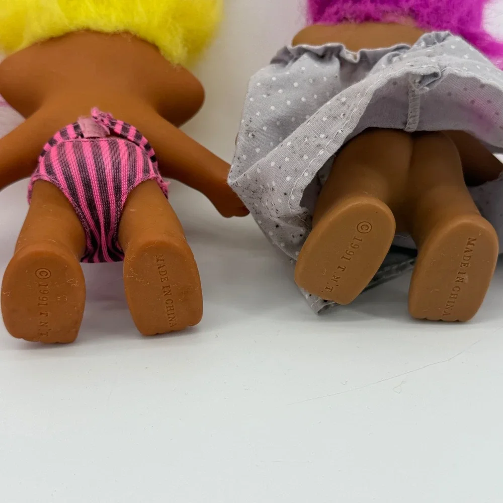 TNT Troll Doll Set Vintage 1991 Kids 3in Multi Color Neon Hair‎ 4pc Lot